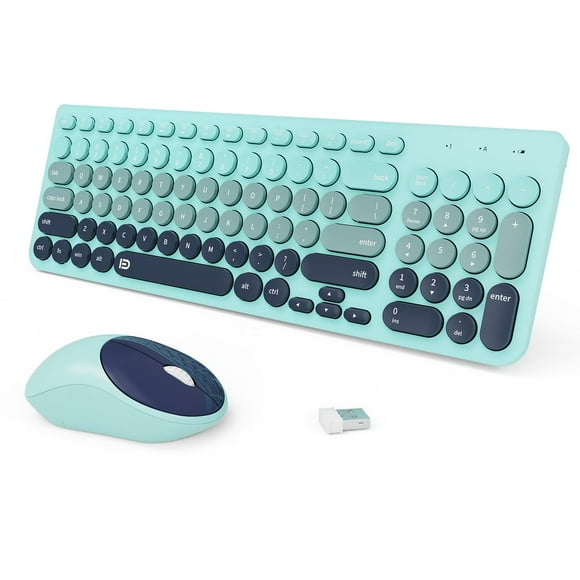 Teclado y ratón inalámbricos de 2,4 GHz, coloridos, de tamaño completo, retro, cremosos, para ordenador de escritorio, portátil (96 teclas, color índigo)
