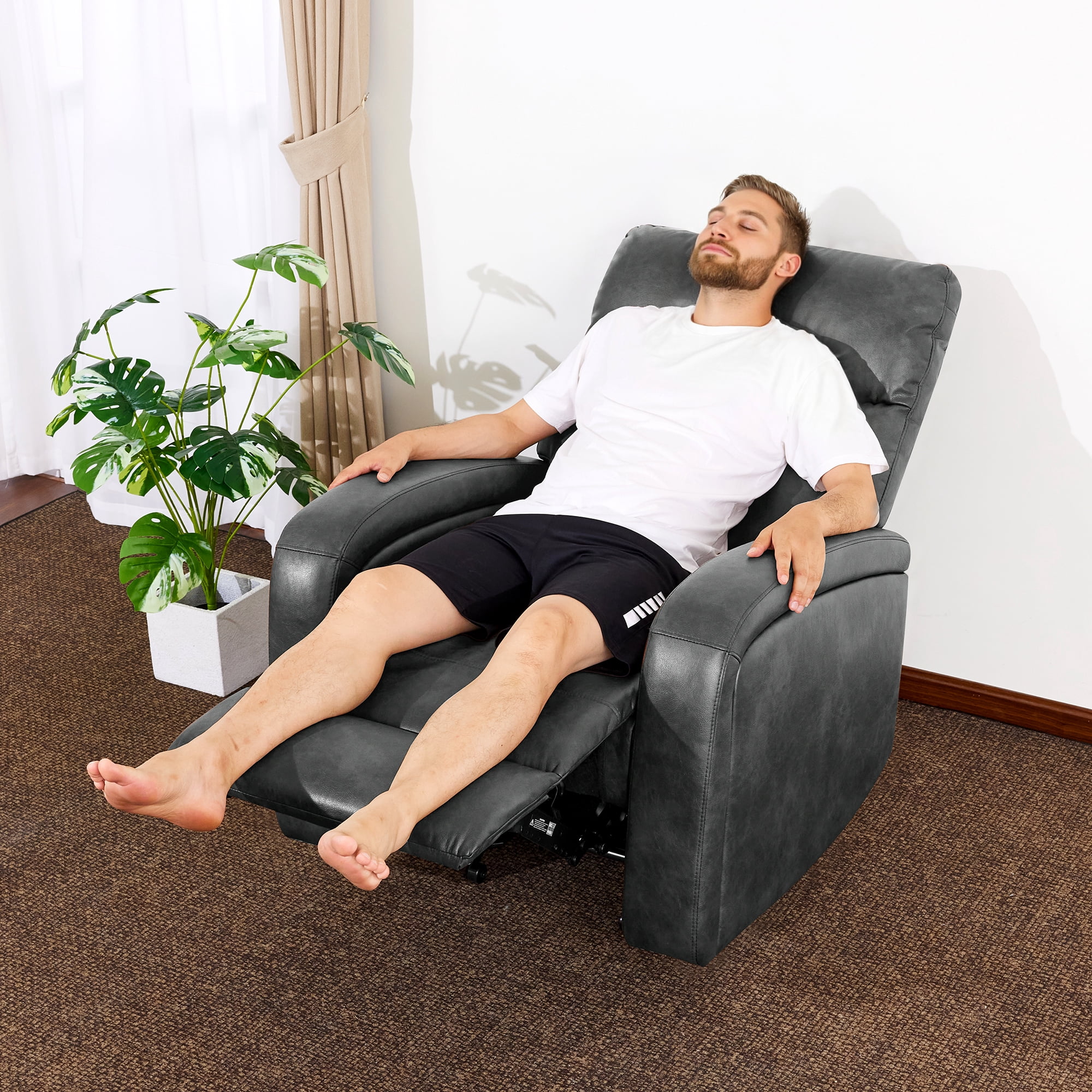MCombo Zero Wall Hugger Power Recliner Chair for Small Space, Living Room, RV, Dark Grey