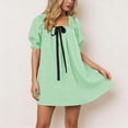 thumbnail image 2 of Arlun Womens Plaid Summer Mini Dresses Loose Comfort Fit Bow Square Neck Puff Sleeve Short Dress Trendy Lightweight Breathable Going out Dresses Streetwear Green XL, 2 of 7
