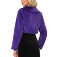thumbnail image 3 of CHAQUETA CROP DE FALSO PELO PARA MUJERES INSPIRE CHIC CON LAZO EN EL FRENTE Y MANGA CORTA TAMAÑO XS COLOR PÚRPURA, 3 of 6