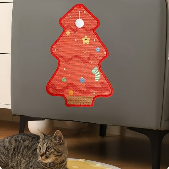 Zawou Vertical Wall-Mounted Sisal Cat Scratching Christmas Tree, Holiday Cat Toy for Play, Exercise, and Seasonal Indoor Decoration, Fun Festive Pet Activity Board
