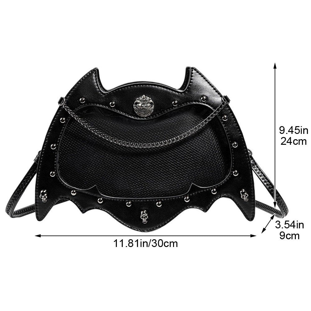 Jiibva Punk Style Crossbody Bag Gothic Dark Pain Bag Cartoon Bat Cat Shaped Shoulder Bag PU Leather Messenger Bag