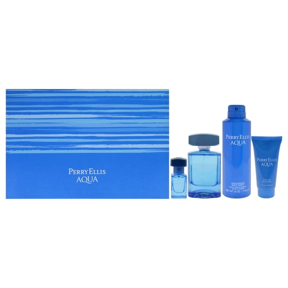 Perry Ellis Aqua by Perry Ellis for Men - 4 Pc Gift Set 3.4oz EDT Spray, 0.25oz EDT Spray, 6oz Deodorizing Body Spray, 1.7oz Shower Gel