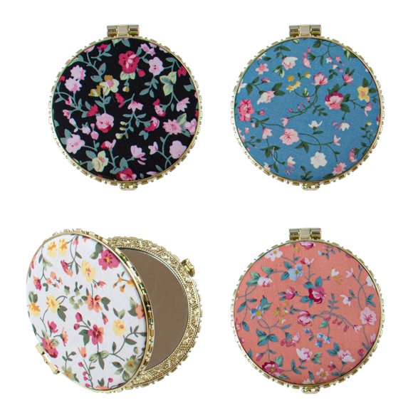 AUEAR Paquete de 4 espejos compactos de maquillaje retro floral, pequeño bolsillo, espejos de belleza, espejo de viaje portátil plegable para mujeres y niñas