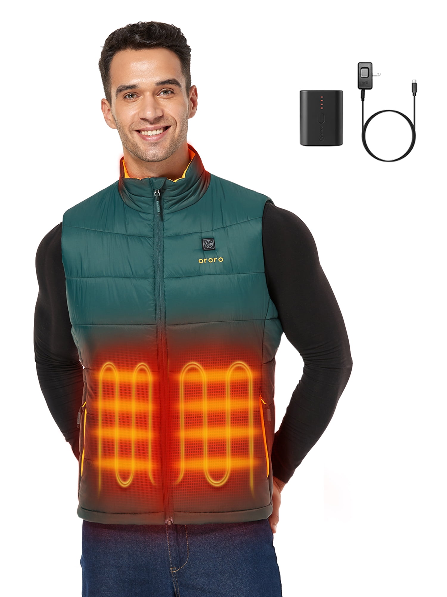 ORORO Men's Heated Vest with Upgraded Battery Pack (Green/Yellow,2XL