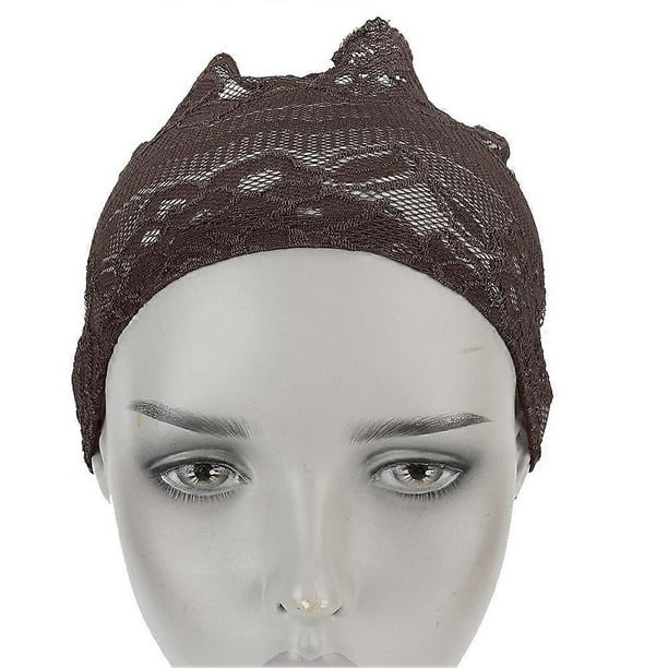 Comfortable Breathable Muslim Lace Bottom Hat Headscarf Decoration Religious Supplies(Brown)