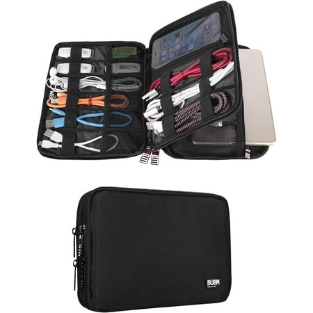 BUBM Double Layer Electronic Accessories Organizer Travel Gadget Bag for Cables USB Flash Drive Plug and More Perfect Size Fits for iPad Mini (Medium Black)