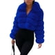 thumbnail image 3 of loveimgs Abrigo de piel sintética mullida para mujer, chaqueta recortada, chaqueta acolchada con cremallera, chaqueta de peluche cálida y difusa para invierno, 3 of 5