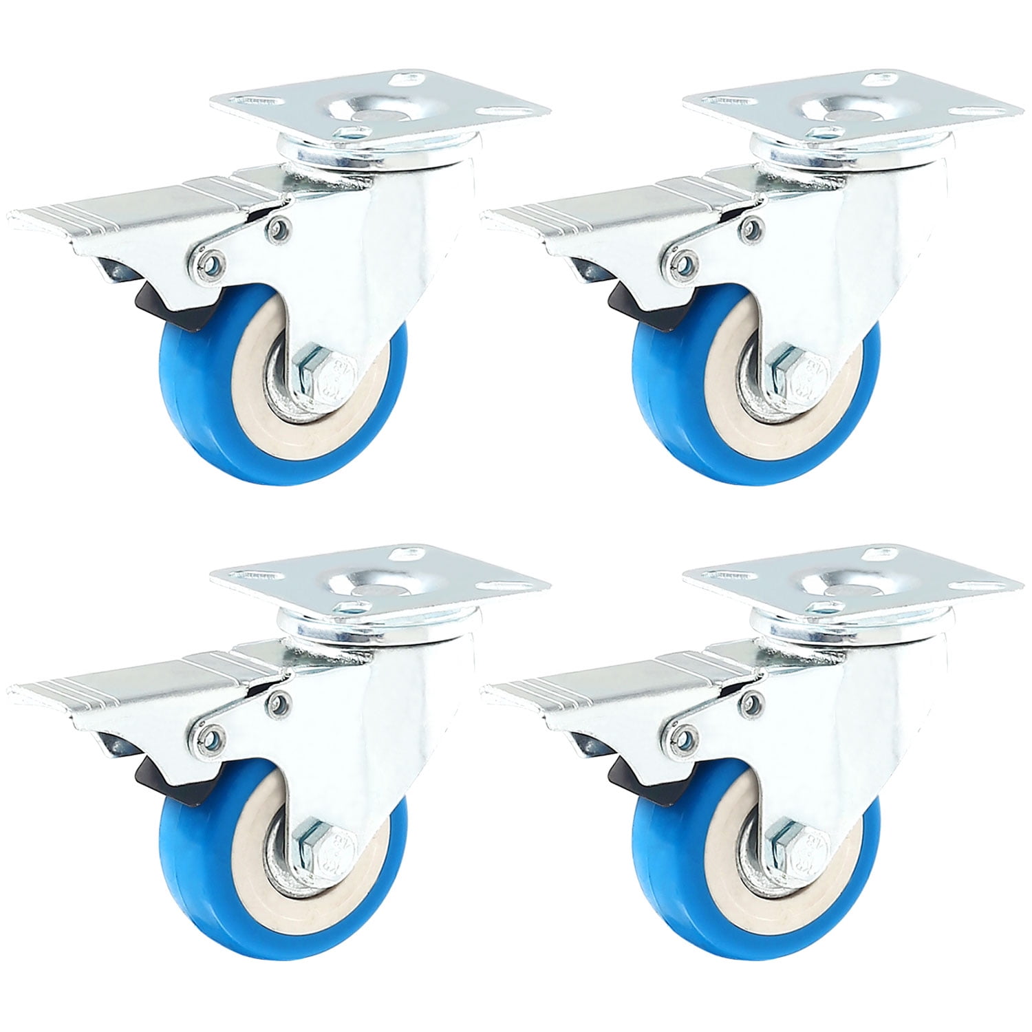 4 Pack 3 Inch Stem Caster Swivel Blue Polyurethane Caster Wheels 