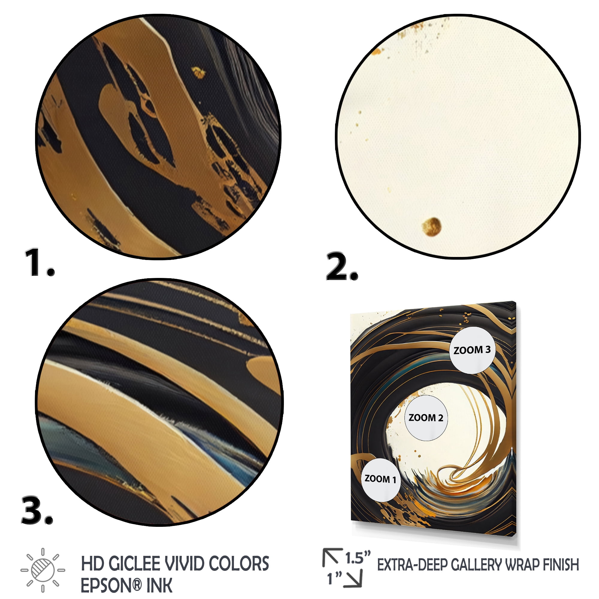 Designart Black And Gold Circle I Canvas Wall Art