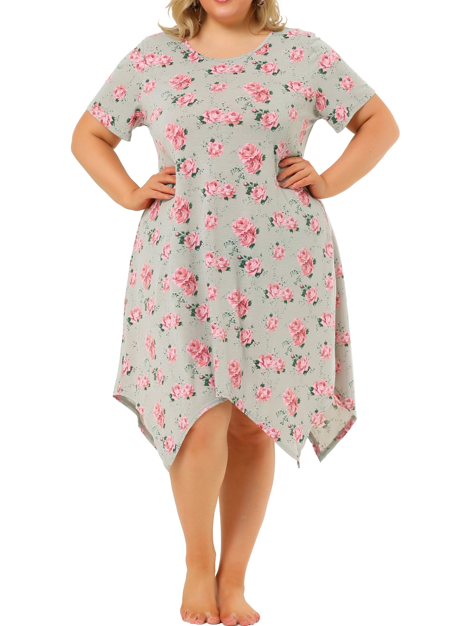 Unique Bargains Women's Plus Floral Nightgown Pajama Cute Irregular Sleep Dress