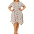 thumbnail image 2 of Unique Bargains Women's Plus Floral Nightgown Pajama Cute Irregular Sleep Dress, 2 of 8