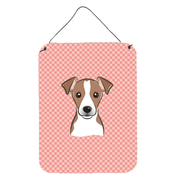 Caroline's Treasures BB1260DS1216 Checkerboard Pink Jack Russell Terrier Wall or Door Hanging Prints, 12x16, multicolor