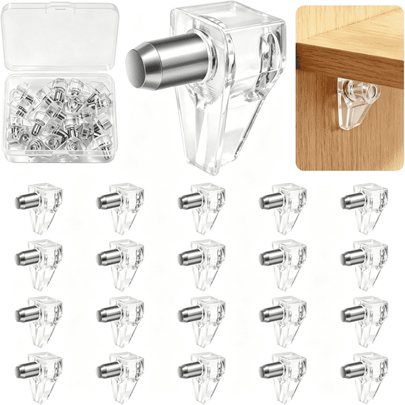 LQSEO 20 Pcs 5Mm Shelf Support Pegs, Clear Plastic Cabinet Shelf Pins, Locking Holder Clips Replacement for Kitchen Cabinet, Closet, Bookshelf, Cupboard, Wood Furniture