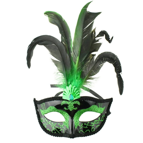 Fancy Feather Masquerade Mask, 7-Inch x 3-1/4-Inch - Apple Green