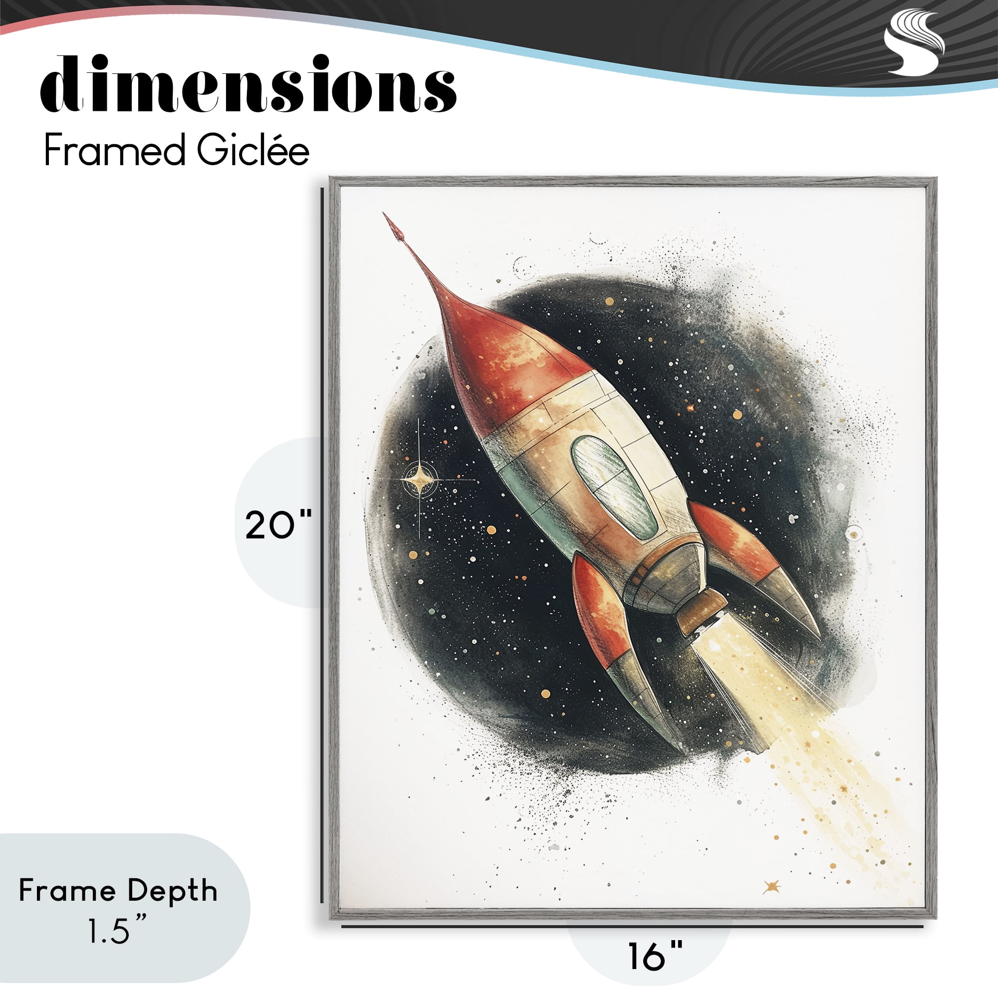 Stupell Industries Journey To Space Rocket Gray Framed Giclee Art, design by Ray Powers