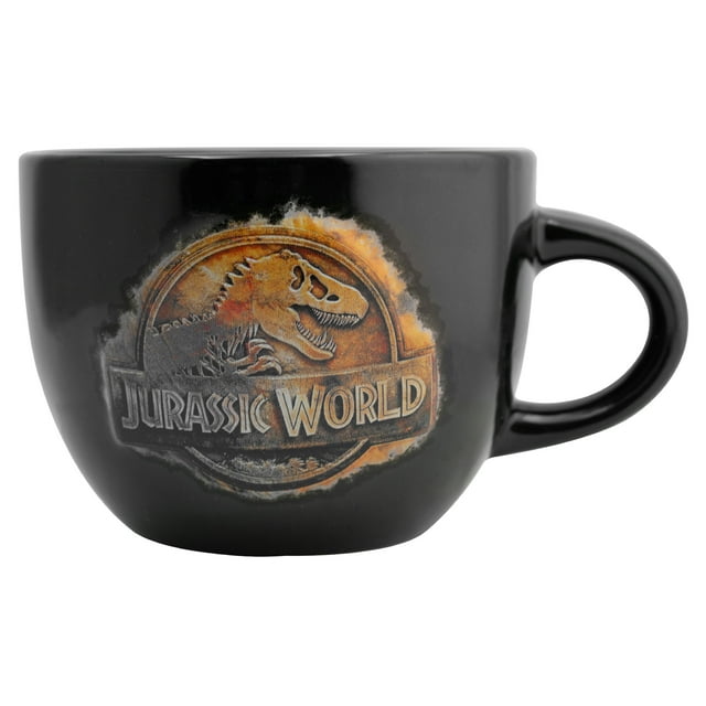 Taza Jumbo de Cerámica, Escudo Jurassic World con Relieve, Tarro Multiusos, Capacidad 750 ml, Negro