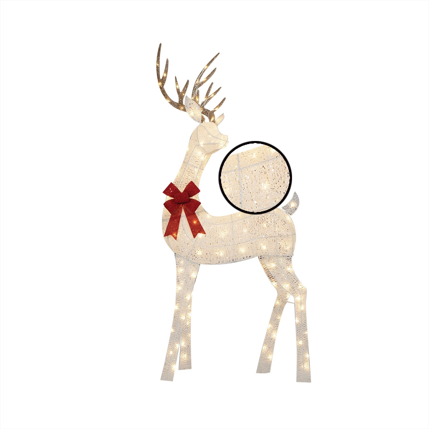 Holiday Time 72" Lighted Glittering Thread Buck Outdoor Decor, with 120 Warm White LED Lights, 60" Lighted Buck