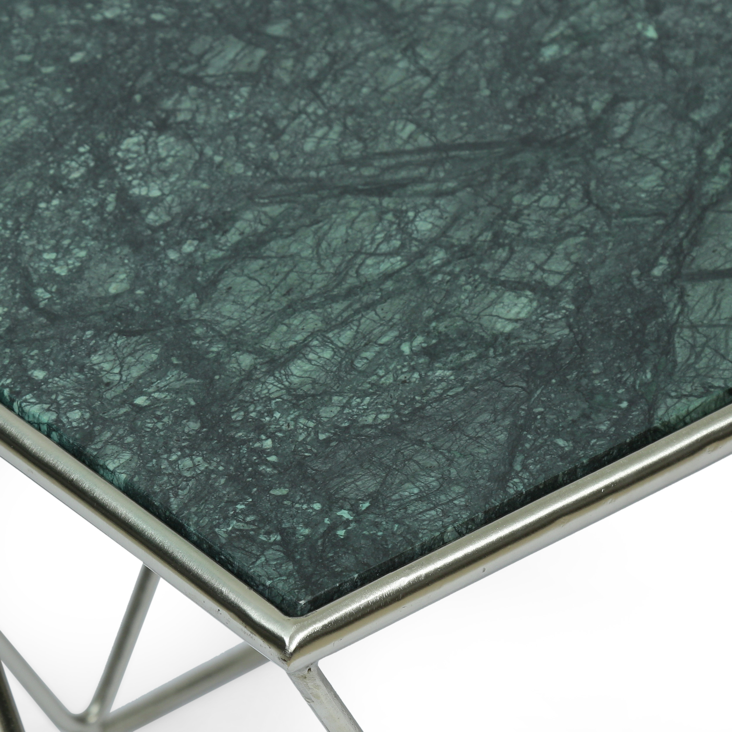 Noble House Gieke Marble Rectangle Top Handcrafted Coffee Table, Green and Nickel
