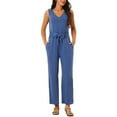 thumbnail image 2 of INSPIRE CHIC Women's Sleeveless Jumpsuits Tie Waist Stretchy Long Pant Romper Jumpsuit with Pockets S Blue, 2 of 6