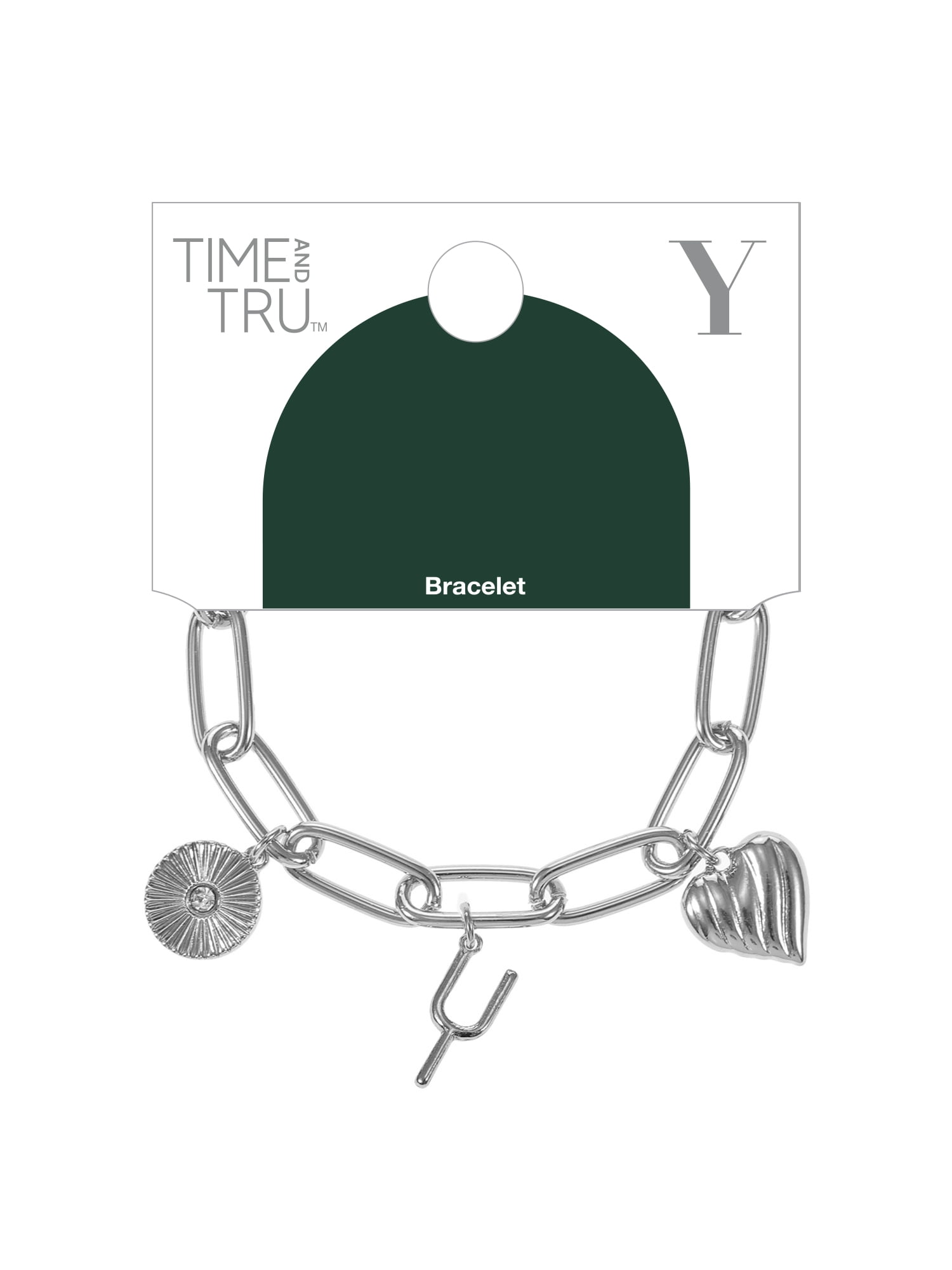Time and Tru Silvertone Initial Charm Bracelet, Initial Y