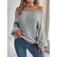 thumbnail image 5 of Crochet Tops for Women Off the Shoulder Sweaters Summer Long Sleeve Hollow Out Knit Beach Clothes Gray L, 5 of 9