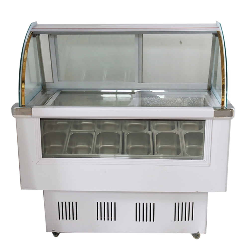 EQCOTWEA 12 PAN Ice Cream Display Case Commercial Gelato Coffee Dipping Freezer Showcase 220V