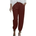 thumbnail image 5 of Babysbule Womens Sports Drawstring Pants Color Cotton And Linen Elastic Waist Long Straight Trousers, 5 of 8
