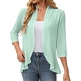 thumbnail image 2 of ClodeEU Women's Open Front 3/4 Sleeve Lightweight Cardigan,Casual Short Slim Top Mint Green,Women's Plus S, 2 of 9