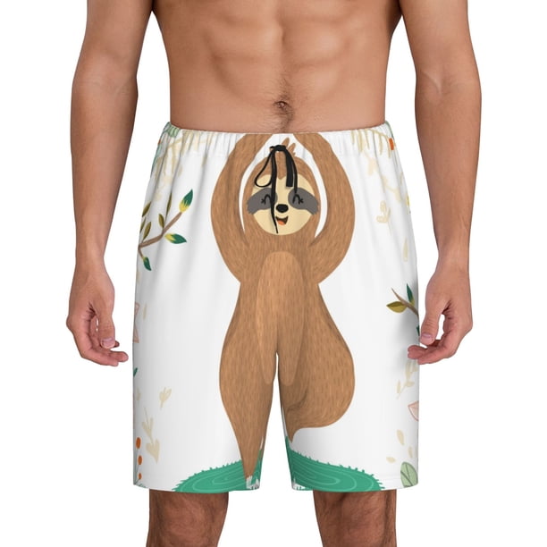 Fotbe Cute Sloth In Yoga Pose Tree Pantalones Cortos de Pijama para Hombre, Ropa de Dormir, Pantalones de Pijama Cortos para Hombre-4X-Large