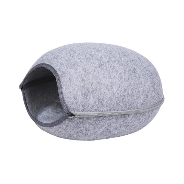 Cama de fieltro para gatos Salvador cueva con diseño de cremallera Gris claro
