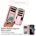 thumbnail image 6 of Compatible with Samsung Galaxy S22 Ultra 5G Wallet Phone Case Tempered Glass Screen Protector Bling Glitter Crossbody Lanyard Strap Flip Zipper Purse Card Holder Cell Cover for S22ultra Women Pink, 6 of 8