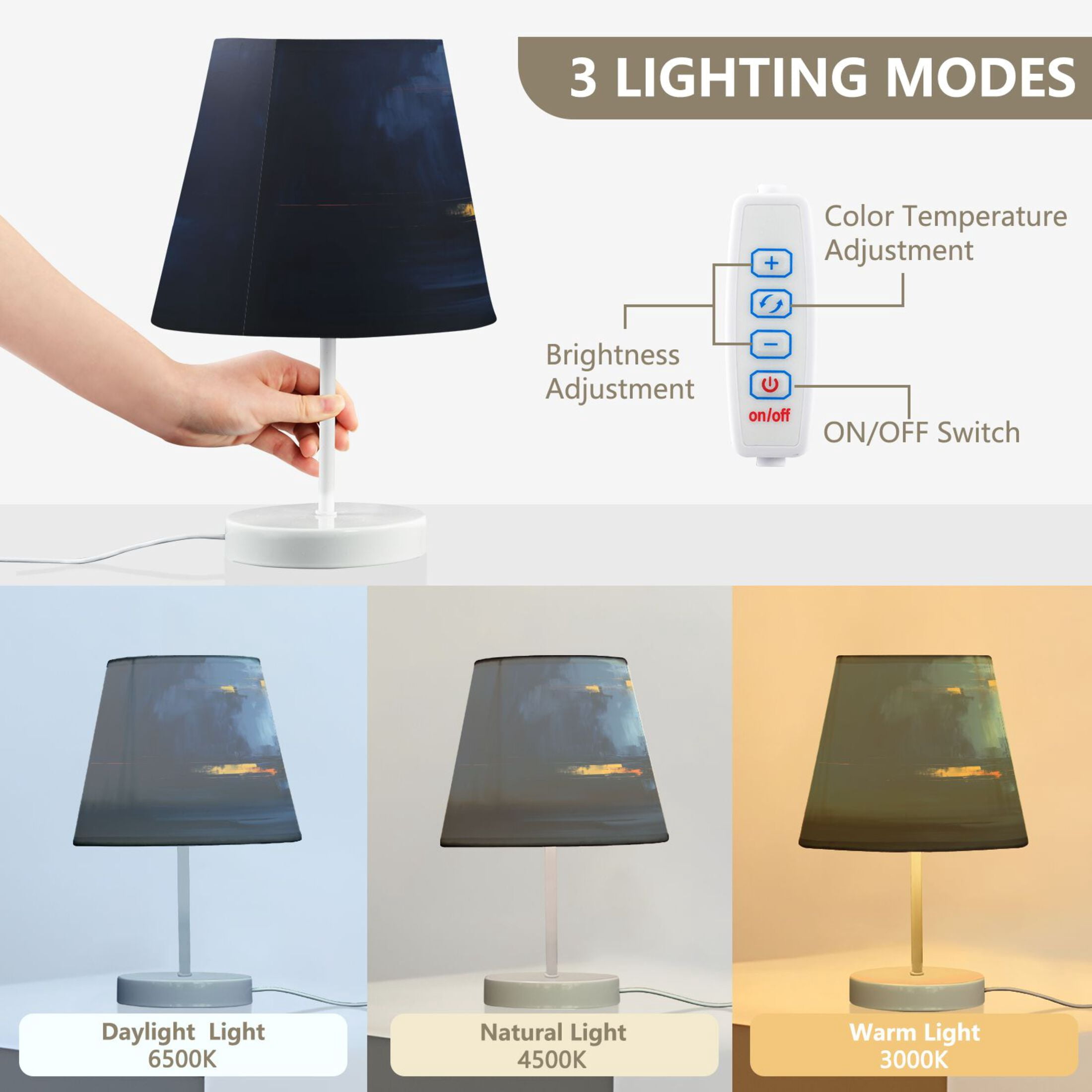 Abstract Oil Moonlight Cityscape Desk Lamp LED Table Nightstand Lamps with 3 Color Temperatures for Home Bedroom Living Room Decor 8x12