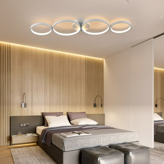 Modern 4 Heads Frosted White Ceiling Light Warm White with Remote Control ,4400 Lm, Flush Mounted Light