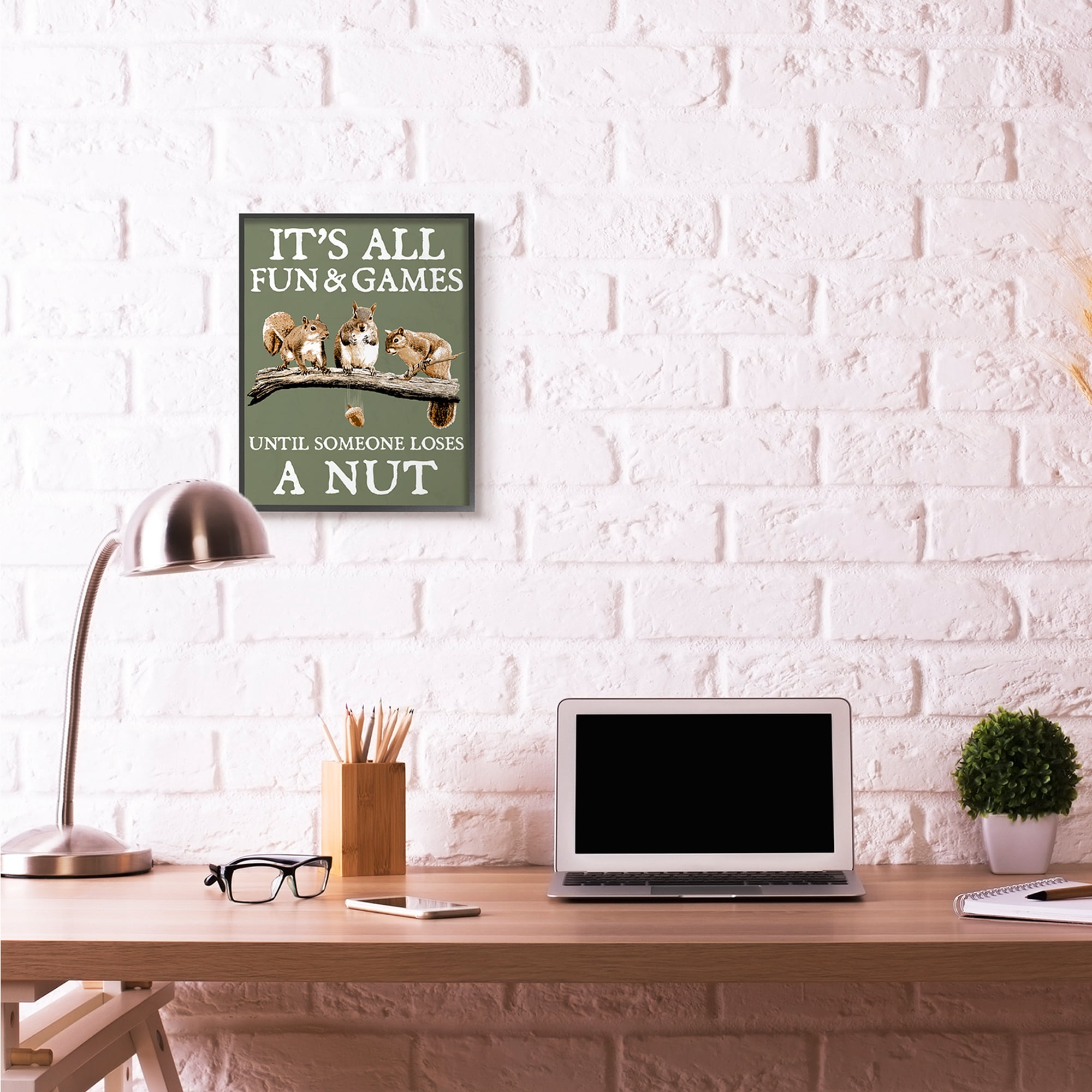 Stupell Industries Loses A Nut Funny Squirrel Animal Word Design Graphic Art Black Framed Art Print Wall Art, 16x20, by RetroRocket