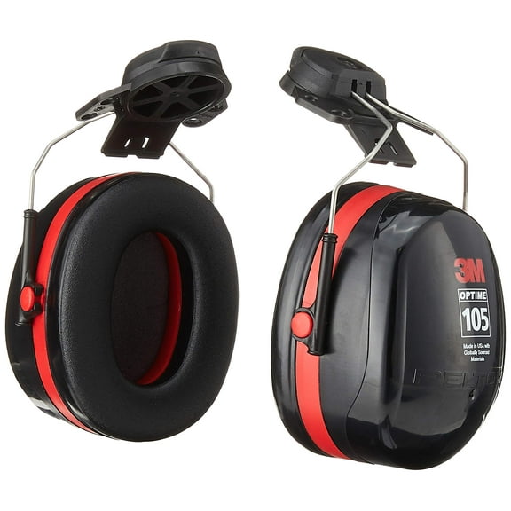 3M H10P3E Peltor Optime 105 Helmet Attachable Safety Earmuff, Ear Protectors, Hearing Protection, NRR 27 dB Black