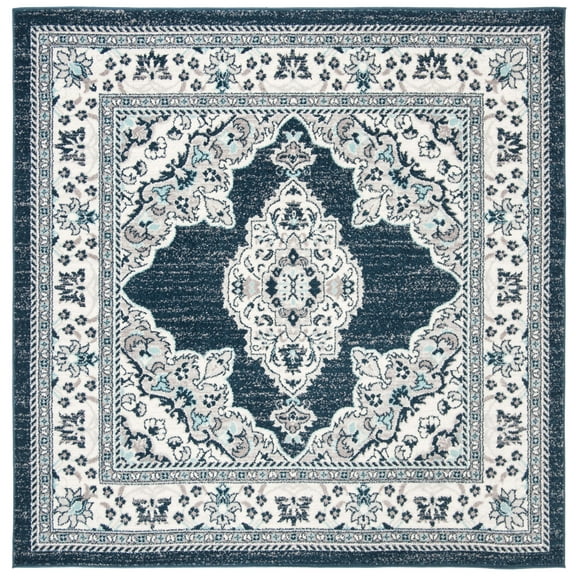 SAFAVIEH Madison Martha Oriental Area Rug, Cream/Navy, 6'7" x 6'7" Square