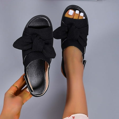 

VKEKIEO Round Toe Wedge Sandals For Women Flat Heel Platform Black