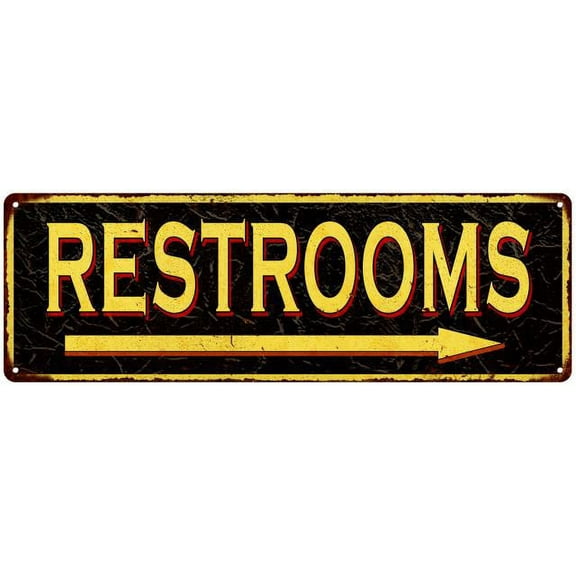 RESTROOMS Right Arrow Vintage Looking Metal Sign Home Decor 6x18 106180032008