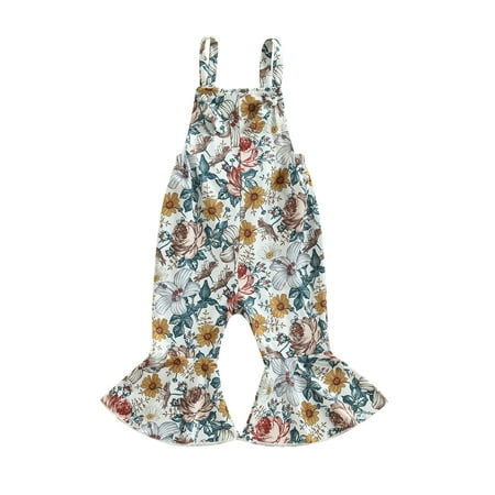 

jaweiwi Toddler Kids Girls Overall Jumpsuits 6M 12M 18M 24M 3T 4T Floral Print Sleeveless Sling Romper Summer Casual Flare Pants Playsuits