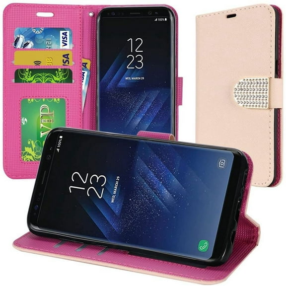GSA Dimond Belt Wallet Case For Samsung Galaxy S8 Plus - Rose Gold