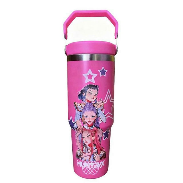 Demon Hunter Tumble With Straw & Handle, 30oz Stainless Steel Vacuum Tumbler Idol Girl Group Huntrix Thermo Cup for Kids Fans