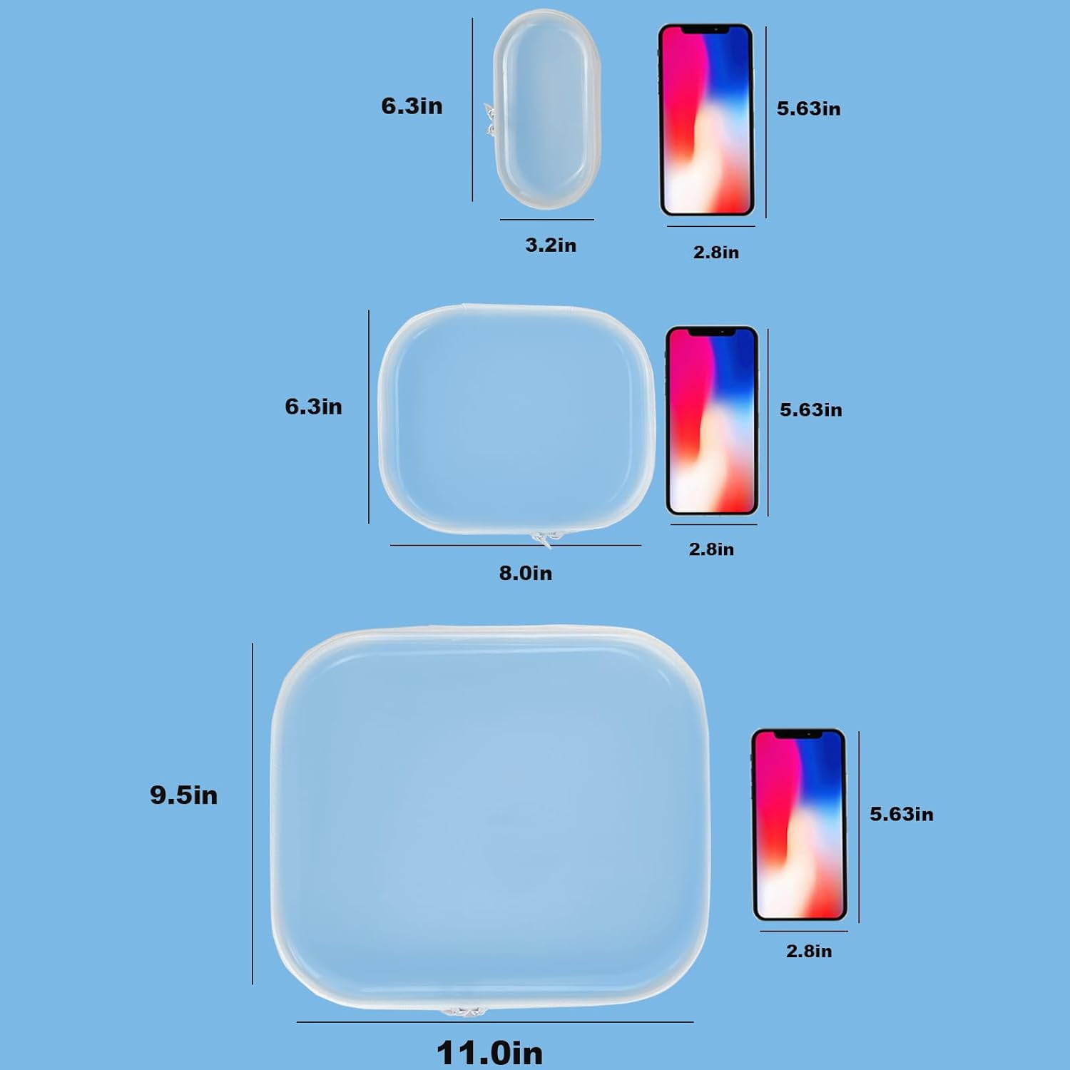 Hard Clear Zipper Case,3PCS Transparent Hard Shell Zipper Pouch,Portable Item Storage Travel Organizer Box,Home Family Intimate Apparel Storage,Learning Tool Organizer