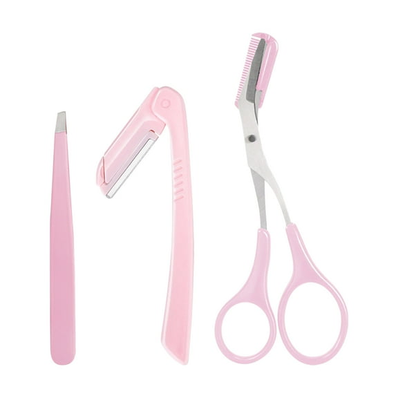 Eyebrow Trimmers, Eyebrow Grooming Tools, 3 Piece Stainless Steel Eyebrow Trimming Set with Comb and Clips, Wooden Handle, Portable Zipper Bag, Easy To Use for Beginners