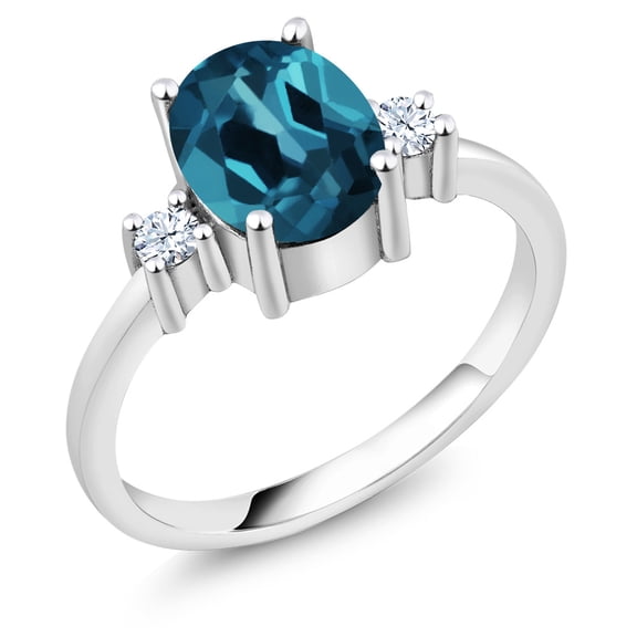 Gem Stone King 1.90 Ct Oval London Blue Topaz 925 Sterling Silver Ring (Size 7)
