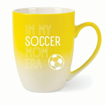 Elanze Designs In My Soccer Mom Era Two Toned Ombre Matte 10 ounce New Bone China Coffee Tea Cup Mug For Your Favorite Morning Brew, Yellow and White