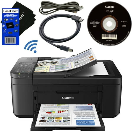 Canon PIXMA Pinter TR4527 Wireless All-in-One Compact Inkjet Printer, Copier, Scanner, Fax, Google Cloud Print & AirPrint + USB Printer Cable + HeroFiber Ultra Gentle Cleaning (Best Wireless Airprint Printer)