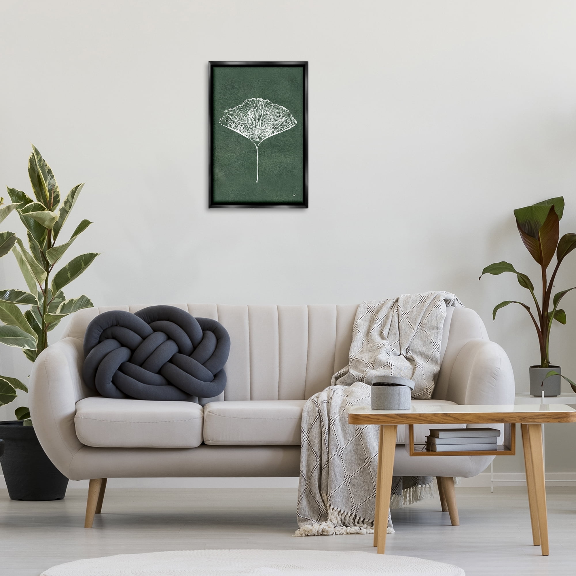 Stupell Industries Ginkgo Impression on Green Plants & Flowers Painting Black Floater Framed Canvas Art Print Wall Art, 17 x 25
