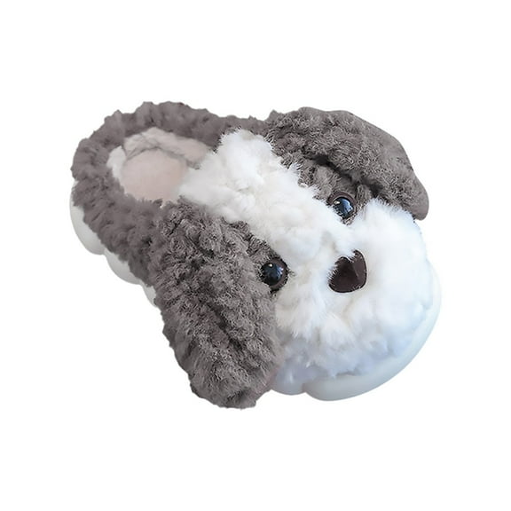 Otqutp Toddler Solid Color Shoes Toddler Children Fashion Small Dog Pattern Autumn and Winter Indoor Non Slip Warm Slippers Home Shoes(Silver,10-10.5 Years)