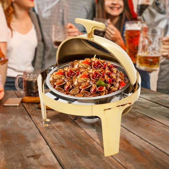 Chafing Dishes for Buffet Set, 6QT Roll Top Gold Chafing Dishes, Round Stainless Steel Chafing Dish Set, Chafers and Buffet Warmers Sets for Wedding, Parties, Chafers Servers Sets